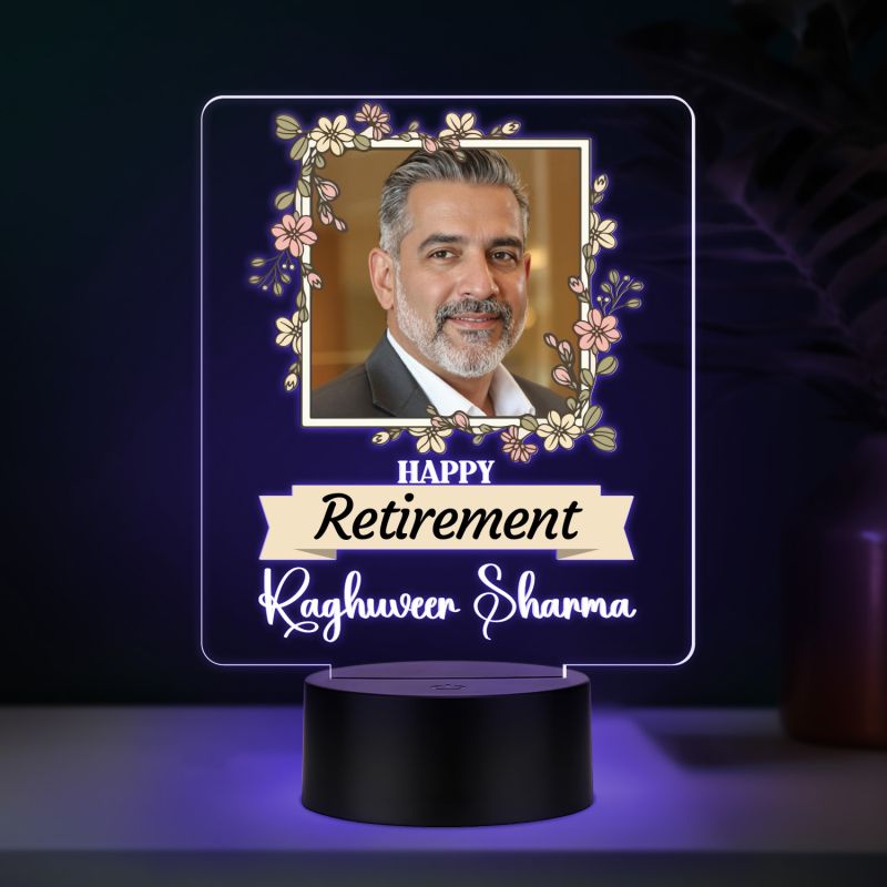 Personalized Happy Retirement LED Lamp with Photo Frame Retirement Gift for Teacher, Professor, Boss, Lawyer Nurse & Doctor Multicolored Light